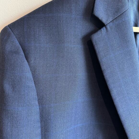 Lauren Ralph Lauren Ultraflex LONG Wool Blend 2 Button Suit Blazer Blue 46L - Picture 3 of 13
